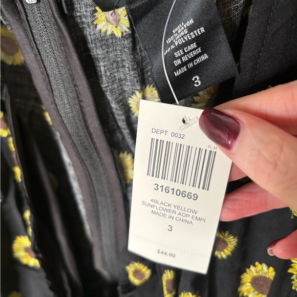 Hot Topic Yellow Sunflower Empire Midi Dress size 3 - Picture 4 of 4